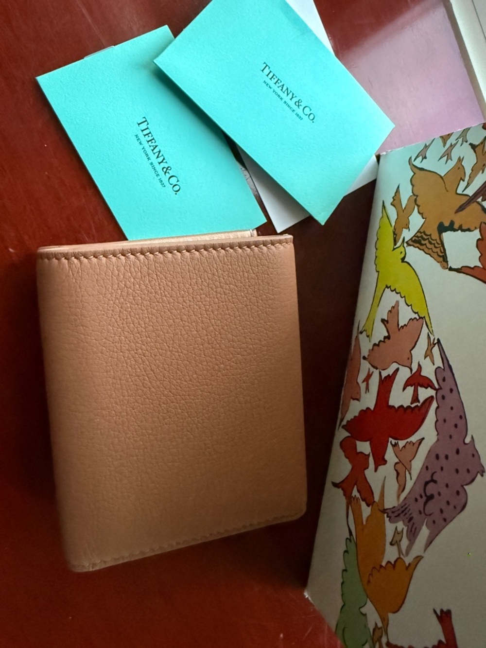 Tiffany & Co. Beige Taupe Leather Compact Wallet with Gold Logo - Picture 14 of 16